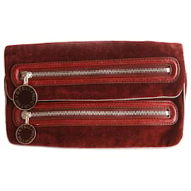 Stella Mc Cartney-Stella McCartney, Clutch de terciopelo burdeos con cartera a juego.-Roja