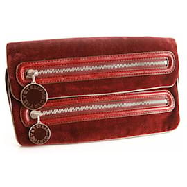Stella Mc Cartney-Stella Mccartney, Bordeaux velour clutch with matching wallet.-Red