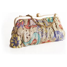 Autre Marque-Whiting & Davis,  mesh clutch with chain.-Multiple colors,Golden