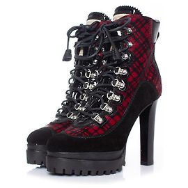 Dsquared2, Bottines à plateforme en cuir de poney Noir Rouge