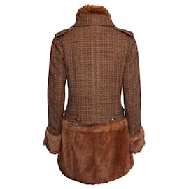 Chanel-Chanel, manteau en tweed avec imitation fourrure-Marron