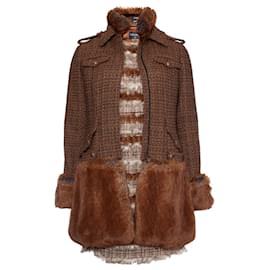 Chanel-Chanel, Cappotto e abito in tweed con finta pelliccia-Marrone