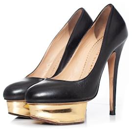Charlotte Olympia-Charlotte Olimpia, Zapatos de salón Dolly con plataforma de piel-Negro
