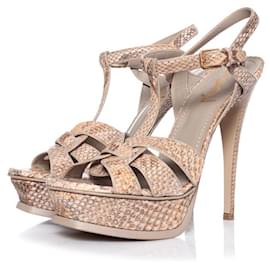 Yves Saint Laurent-YVES SAINT LAURENT, Tribute sandals in python-Brown,Other