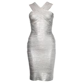 Herve Leger-Herve Leger von Max Azria, Silbernes, schulterfreies, figurbetontes Kleid-Silber