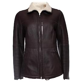 Autre Marque-pearls, Brown lammy coat with shearling-Brown