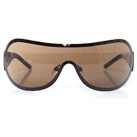 Chanel-Chanel, embellished CC logo shield sunglasses-Brown