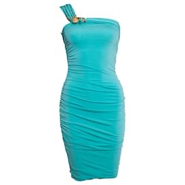 Blumarine-BLUMARINE, Turquoise one shoulder dress-Blue