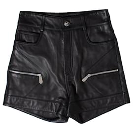 Philipp Plein-Philipp Plein, shorts de cuero con adornos de tachuelas-Negro