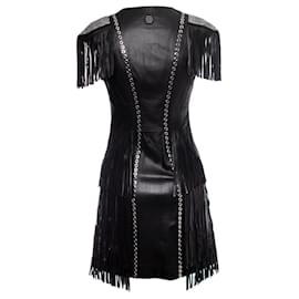 Philipp Plein-Philipp Plein, Leather fringe dress-Black