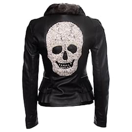 Philipp Plein-Philipp Plein, Leather jacket with crystal skull-Black