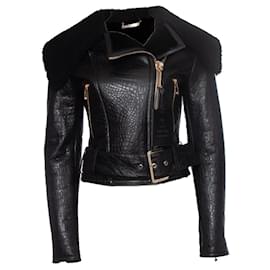 Philipp Plein-Philipp Plein, Croc Embossed Leather Jacket-Black