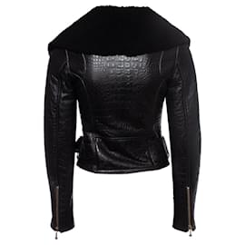 Philipp Plein-Philipp Plein, Croc Embossed Leather Jacket-Black