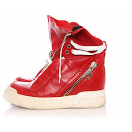 Autre Marque-Elena Iachi, Sneakers alte in pelle rossa.-Rosso