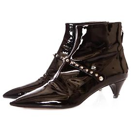 miu miu, black patent leather ankle boots with studs. Black