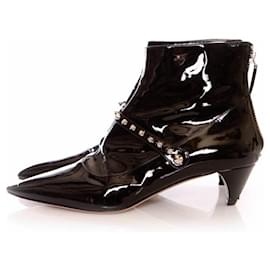 Miu Miu-miu miu, black patent leather ankle boots with studs.-Black