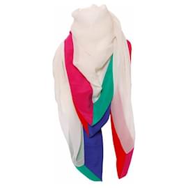 Yves Saint Laurent-YVES SAINT LAURENT, Creme vintage/lenço quadrado esbranquiçado com bordas coloridas.-Multicor