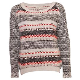 Maje, Blanc/black/pull rouge avec lurex en taille 2/M. Multicolore