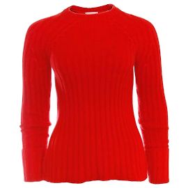 Laurence Dolige, roter Wollpullover. Rot
