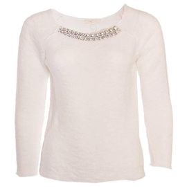 Maje, white top with silver chain. White