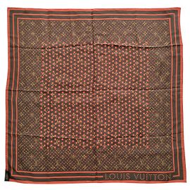 Sciarpa Louis Vuitton Monogramma in Seta Marrone Arancione 70x70cm Marrone Arancione