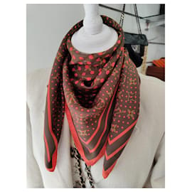 Louis Vuitton-Silk scarves-Brown,Orange