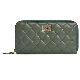 Chanel 2.55 long wallet khaki gray Khaki