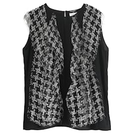 Chanel-Chanel Spring 2010 Houndstooth Silk Frilled Blouse-Black,Cream