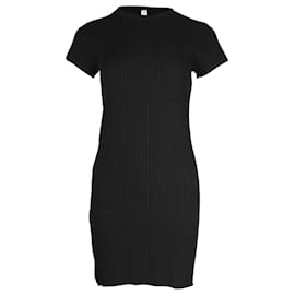 Anine Bing-Anine Bing Skylar Rib Knit Mini Dress in Black Viscose-Black