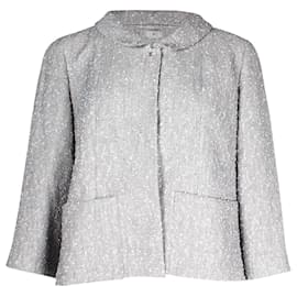 Chanel-Chanel Metallic Jacket in Silver Wool-Silvery,Metallic