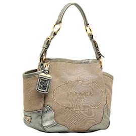 Prada-Prada Canapa Logo Shoulder Bag Canvas Shoulder Bag in Good condition-Brown
