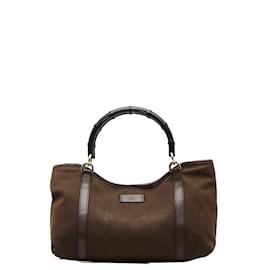 Gucci-Gucci Canvas Bamboo Handbag Canvas Handbag 257302 in Good condition-Brown