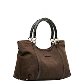 Gucci-Canvas Bamboo Handbag 257302-Brown