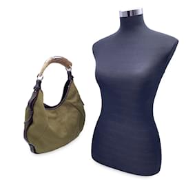 Yves Saint Laurent-Vintage Green Canvas Logo Mombasa Hobo Bag-Green