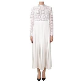 Self portrait-White embroidered dress with pleats - size UK 8-White