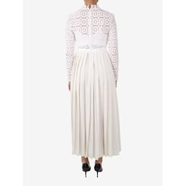 Self portrait-White embroidered dress with pleats - size UK 8-White