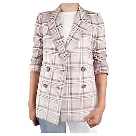Veronica Beard Blazer marrone con petto foderato a quadri in lino e cotone - taglia UK 6 Marrone