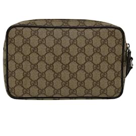 Gucci-GUCCI GG Canvas Clutch Bag PVC Leather Beige 73956 Auth yk7760-Beige