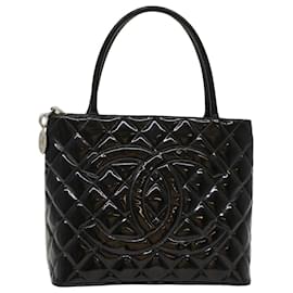 Chanel-CHANEL Tote Bag Patent leather Reprint Edition Black CC Auth am4745-Black