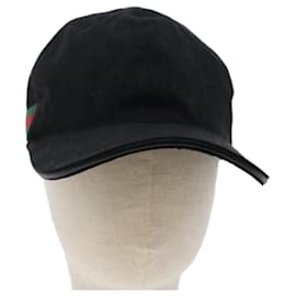 Gucci-GUCCI GG Canvas Web Sherry Line Cap XL 60 Black Red Green 200035 Auth yk7873-Black,Red,Green