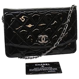 Chanel-CHANEL Matelasse Cartera con cadena brillante Charol Negro CC Auth yk7921-Negro