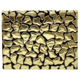 Valentino-VALENTINO Chain Shoulder Bag Leather Nylon Gold Tone Black Auth 48623-Black,Other