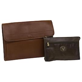 Valentino-VALENTINO Clutch-Tasche Leder 2Set Braun Auth yk7890b-Braun