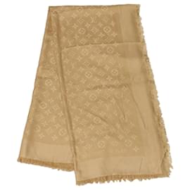 Louis Vuitton-LOUIS VUITTON Monogram Large Stole Silk 55.1""x55.1"" Beige LV Auth ar9896b-Beige