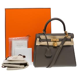 Hermès-Hermes Kelly bag 25 in Gray Leather - 101340-Grey