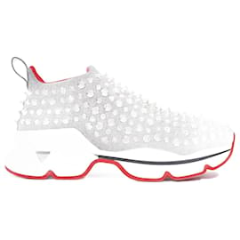 Christian Louboutin-Christian Louboutin Neo Lame Spike Sock Donna Flat Sneaker Silver / White EU 40 / UK 7-Red