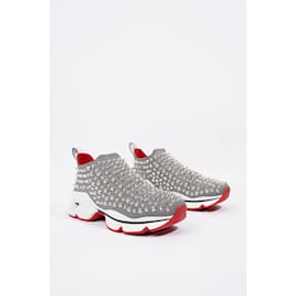 Christian Louboutin-Christian Louboutin Neo Lame Spike Sock Donna Flat Sneaker Silver / White EU 40 / UK 7-Red