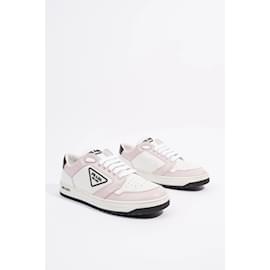 Prada-Prada Womens District Perforated Leather Sneaker White / pink / Black EU 37.5 / UK 4.5-Pink