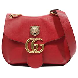 Gucci-Gucci feminino GG Marmont Animalier Flap Crossbody-Vermelho