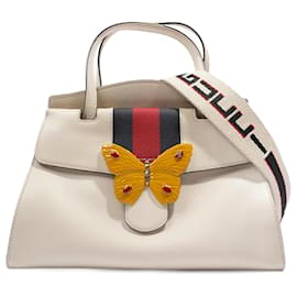 Gucci-Gucci Totem Web Stripped Butterfly Bag White Leather Medium-White